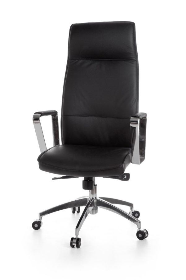 Office Chair Verona Black Leather Desk Chair X-Xl 120 Kg Synchronous Mechanism Executive Armchair Headrest High 19003 002