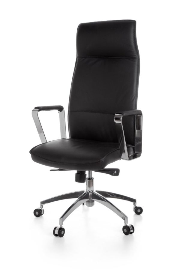 Office Chair Verona Black Leather Desk Chair X-Xl 120 Kg Synchronous Mechanism Executive Armchair Headrest High 19003 003