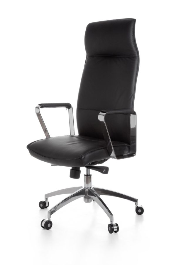 Office Chair Verona Black Leather Desk Chair X-Xl 120 Kg Synchronous Mechanism Executive Armchair Headrest High 19003 004