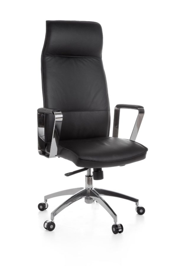 Office Chair Verona Black Leather Desk Chair X-Xl 120 Kg Synchronous Mechanism Executive Armchair Headrest High 19003 023