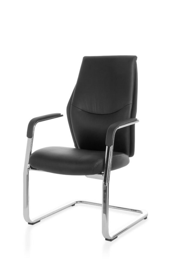 Cantilever Oxford Meeting Chair In Genuine Leather Black Rocking Chair Xxl Chrome 120Kg Visitors Chair Design 19016 003