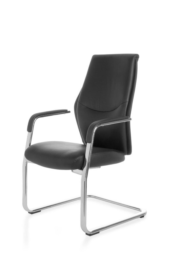 Cantilever Oxford Meeting Chair In Genuine Leather Black Rocking Chair Xxl Chrome 120Kg Visitors Chair Design 19016 004