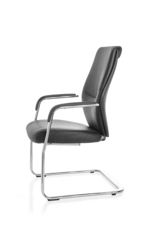Cantilever Oxford Meeting Chair In Genuine Leather Black Rocking Chair Xxl Chrome 120Kg Visitors Chair Design 19016 006