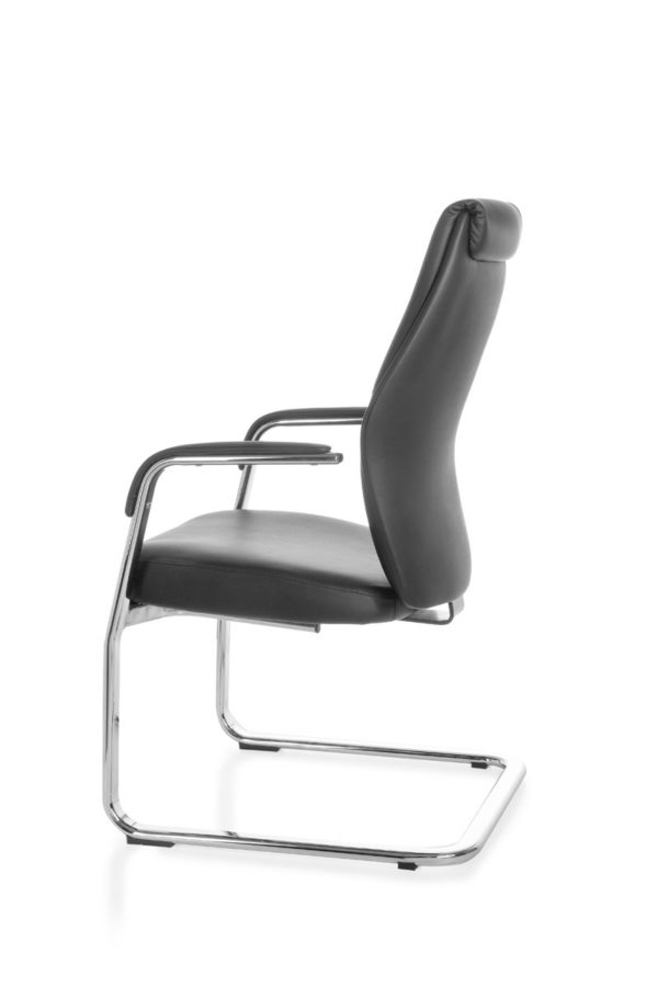 Cantilever Oxford Meeting Chair In Genuine Leather Black Rocking Chair Xxl Chrome 120Kg Visitors Chair Design 19016 008
