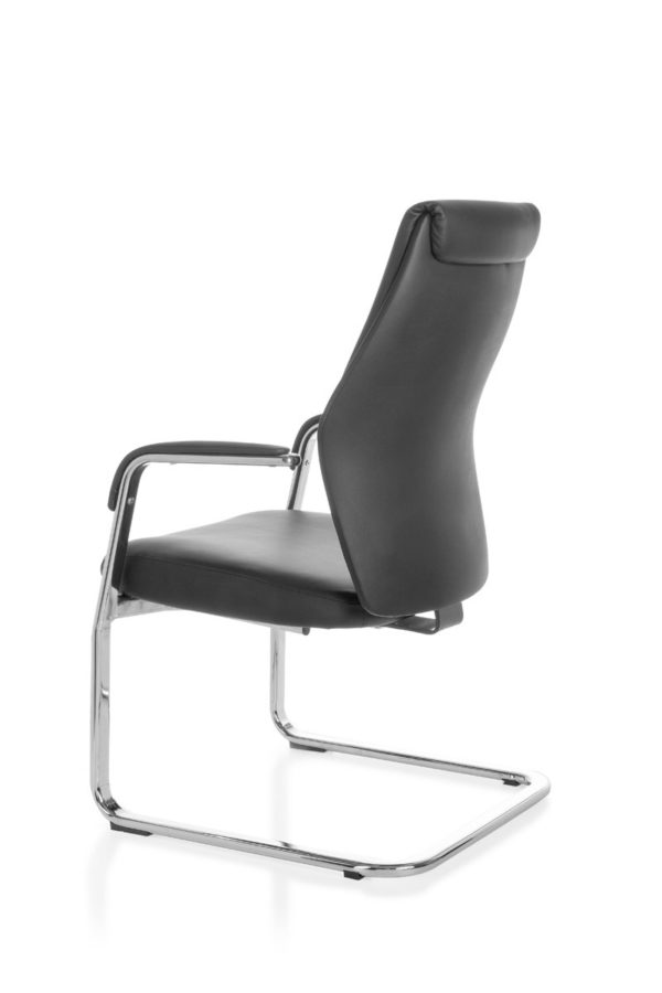 Cantilever Oxford Meeting Chair In Genuine Leather Black Rocking Chair Xxl Chrome 120Kg Visitors Chair Design 19016 009