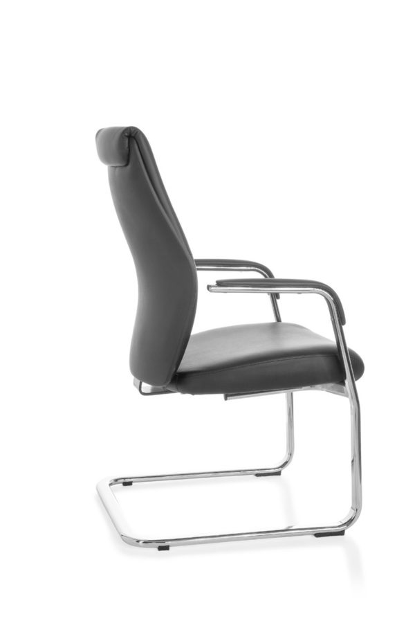 Cantilever Oxford Meeting Chair In Genuine Leather Black Rocking Chair Xxl Chrome 120Kg Visitors Chair Design 19016 018