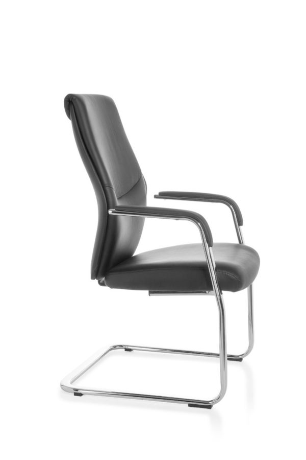 Cantilever Oxford Meeting Chair In Genuine Leather Black Rocking Chair Xxl Chrome 120Kg Visitors Chair Design 19016 020