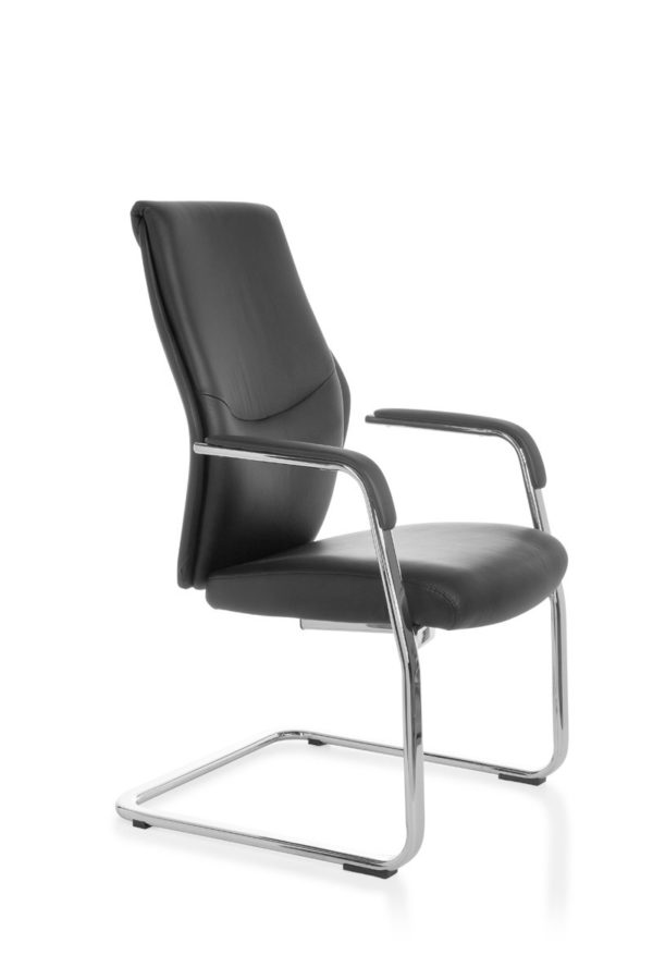 Cantilever Oxford Meeting Chair In Genuine Leather Black Rocking Chair Xxl Chrome 120Kg Visitors Chair Design 19016 021