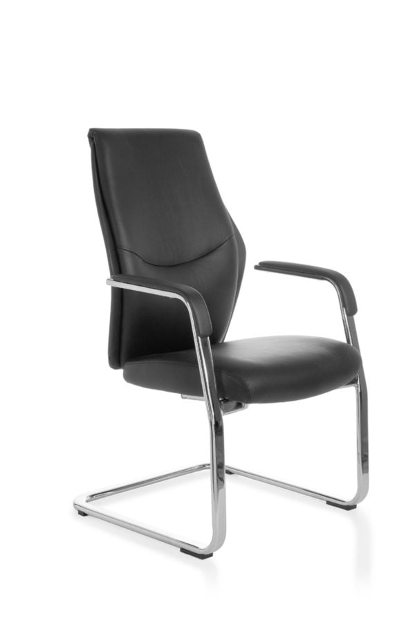Cantilever Oxford Meeting Chair In Genuine Leather Black Rocking Chair Xxl Chrome 120Kg Visitors Chair Design 19016 022
