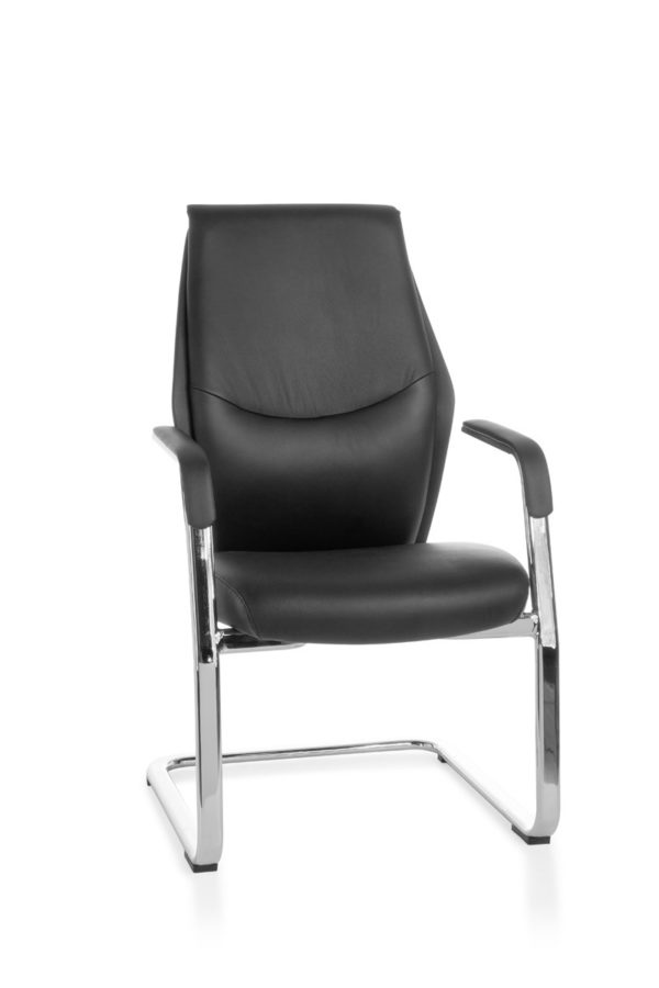 Cantilever Oxford Meeting Chair In Genuine Leather Black Rocking Chair Xxl Chrome 120Kg Visitors Chair Design 19016 024