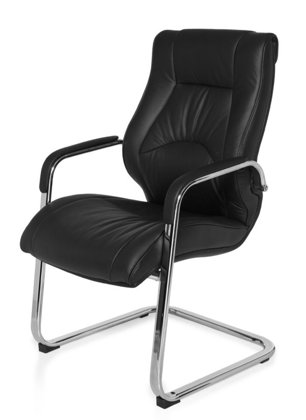 Cantilever Rimini Visitor Visitor Chair With Armrests, Conference Chair Leather Black 22822 004
