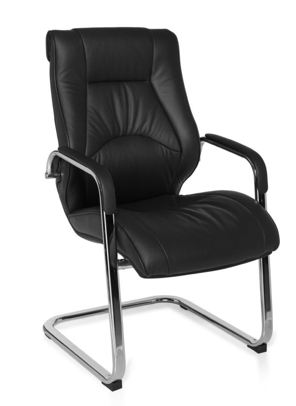 Cantilever Rimini Visitor Visitor Chair With Armrests, Conference Chair Leather Black 22822 023