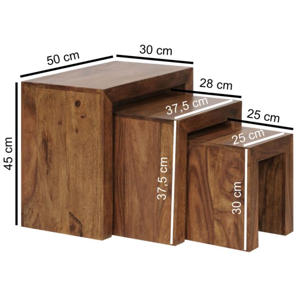 Set Of 3 Nesting Tables Solid-Wood Sheesham Living Room Table Country Style Side Table Dark-Brown Natural Wood 31308 Wohnling 3Er Set Satztisch Mumbai Massiv Ho 5