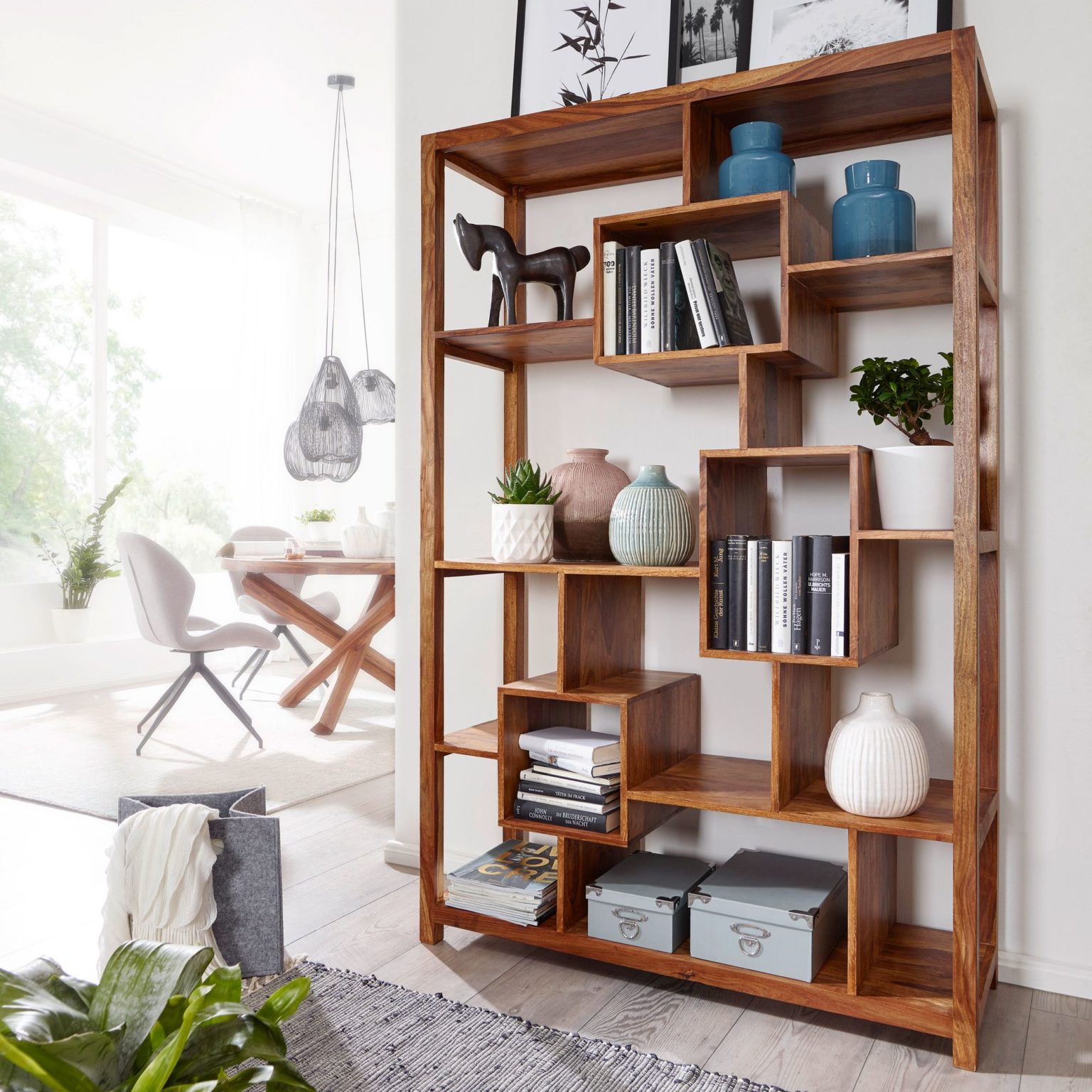 Bookshelf Mumbai Solid Wood Sheesham 115 X 180 Cm Living Room Shelf