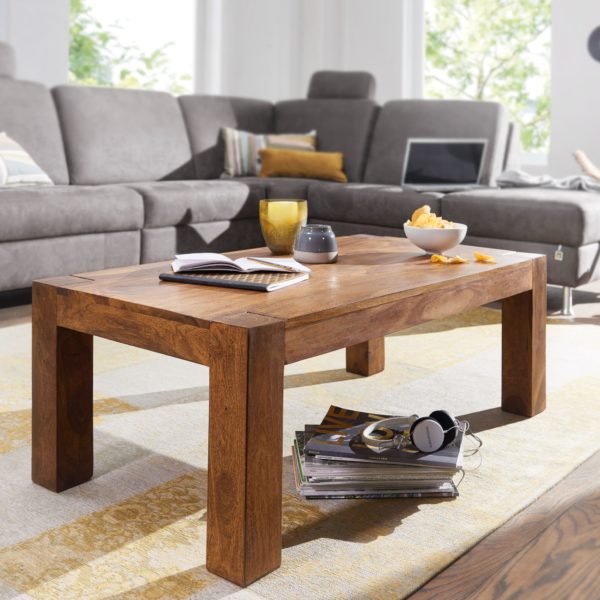 Coffee Table Solid Wood Sheesham 110Cm Wide Living Room Table Design Dark Brown Country Style Table 31315 Wohnling Couchtisch Mumbai Massiv Holz Shees