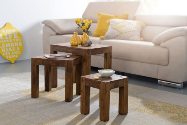 Set Of 3 Nesting Tables Mumbai Solid Wood Sheesham Living Room Table Country House Style Side Table Dark Brown Natural Wood 31317 Wohnling 3Er Set Satztisch Mumbai Massiv Ho 1