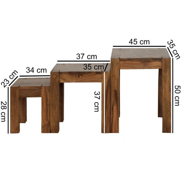 Set Of 3 Nesting Tables Mumbai Solid Wood Sheesham Living Room Table Country House Style Side Table Dark Brown Natural Wood 31317 Wohnling 3Er Set Satztisch Mumbai Massiv Ho 5
