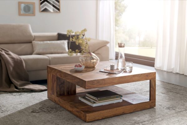 Coffee Table Solid Wood Sheesham 90Cm Table Dark-Brown Country Style Table 31324 Wohnling Couchtisch Mumbai Massiv Holz Shee 1