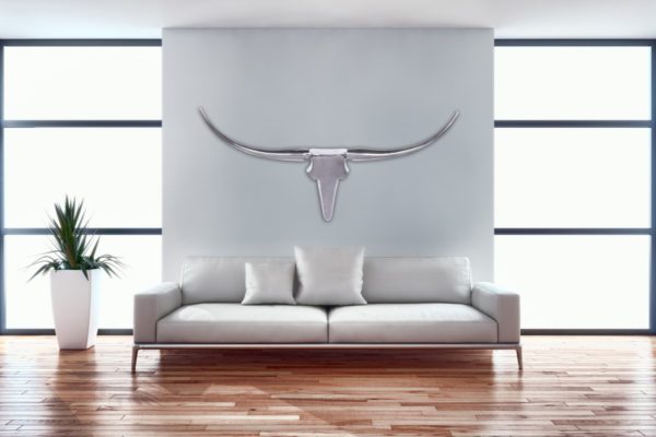 Bull Antlers Wall Decoration L 125 Cm Wide Aluminum Silver Aluminum Wall Decoration Antler Design Decoration 32588 Wohnling Wanddekoration Bull L Aluminium Silbern 2
