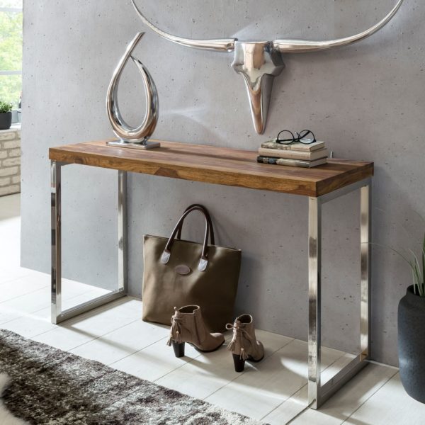 Console Table Solid Wood Sheesham Console With Metal Legs Desk 120 X 45 Cm Country Style Sideboard 34316 Wohnling Konsolentisch Guna Massivholz Sheesh