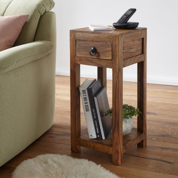 Side Table With Drawer Solid-Wood Sheesham 68Cm Design Country Style Coffee Table 34323 Wohnling Beistelltisch Mumbai Massiv Holz S 3