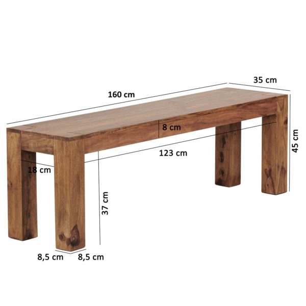 Seating Bench Solid Wood Sheesham 160 X 45 X 35 Cm Wooden Bench Natural Product Kitchen Bench In Country Style 34333 Wohnling Esszimmer Sitzbank Mumbai Massiv H 2