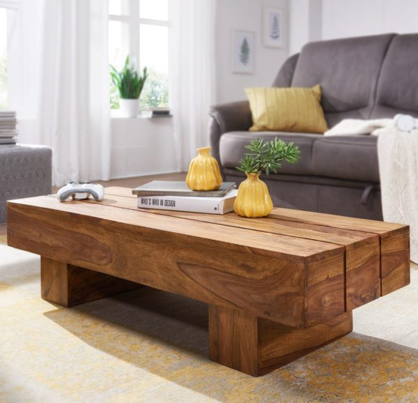 Coffee Table Solid Wood Sheesham 120Cm Wide Design Living Room Table Dark-Brown Country Style Table 34335 Wohnling Couchtisch Sira Massiv Holz Sheesh 6
