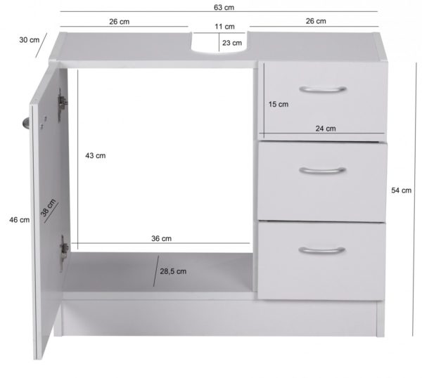 Bathroom Vanity Cabinet 54 X 63 X 30 Cm 1 Door, 3 Drawers, White 35999 Wohnling Bad Waschbecken Unterschrank 54 X 63