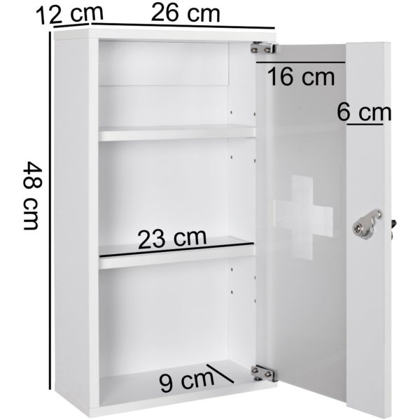 Medicine Cabinet Ella Wood White 26 X 48 X 12 Cm Lockable With 3 Compartments 36000 Wohnling Medizinschrank Ella Abschliessbar 2