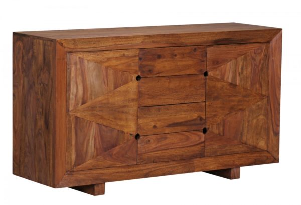 Sideboard Solid Wood Sheesham Chest 145 Cm 4 Drawers 2 Doors Sideboard Highboard Country Style Real Wood 36233 Wohnling Sideboard Triangle Stone Finish 145 X 45