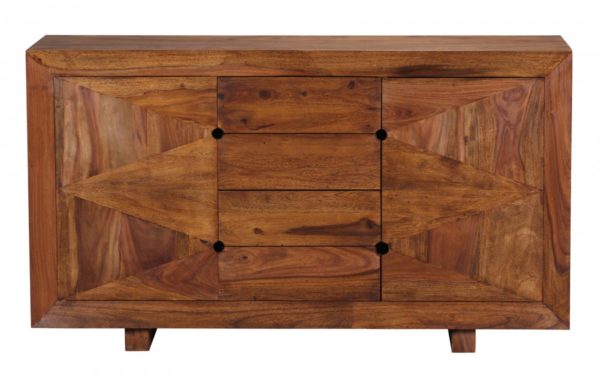 Sideboard Solid Wood Sheesham Chest 145 Cm 4 Drawers 2 Doors Sideboard Highboard Country Style Real Wood 36233 Wohnling Sideboard Triangle Stone Finish 145 X 4 1