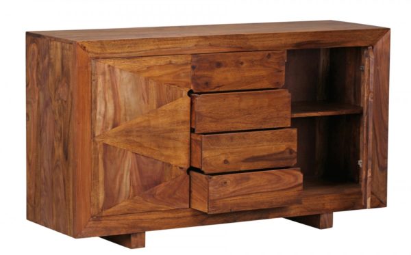 Sideboard Solid Wood Sheesham Chest 145 Cm 4 Drawers 2 Doors Sideboard Highboard Country Style Real Wood 36233 Wohnling Sideboard Triangle Stone Finish 145 X 4 5