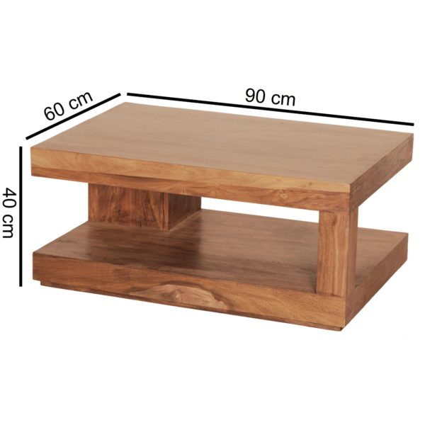 Coffee Table Solid Wood Acacia 90Cm Design Living-Table Nature-Product Cottage Style Side Table 38362 Wohnling Couchtisch Mumbai Akazie Massiv H 10