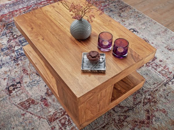 Coffee Table Solid Wood Acacia 90Cm Design Living-Table Nature-Product Cottage Style Side Table 38362 Wohnling Couchtisch Mumbai Akazie Massiv H 11
