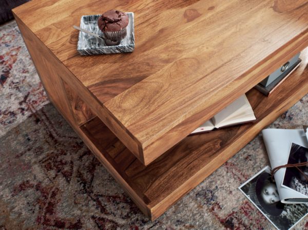 Coffee Table Solid Wood Acacia 90Cm Design Living-Table Nature-Product Cottage Style Side Table 38362 Wohnling Couchtisch Mumbai Akazie Massiv H 12