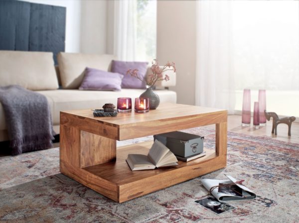 Coffee Table Solid Wood Acacia 90Cm Design Living-Table Nature-Product Cottage Style Side Table 38362 Wohnling Couchtisch Mumbai Akazie Massiv Ho 9