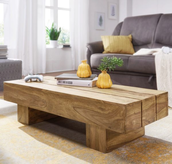 Coffee Table Solid Wood Acacia 120Cm Wide Design Living Room Table Dark-Brown Country Style Table 38375 Wohnling Couchtisch Sira Massiv Holz Akazie 6