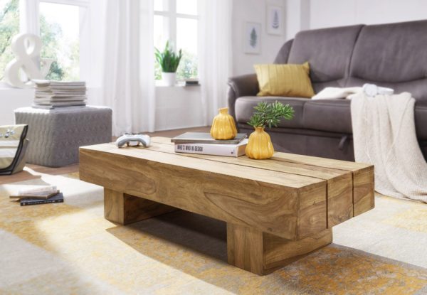 Coffee Table Solid Wood Acacia 120Cm Wide Design Living Room Table Dark-Brown Country Style Table 38375 Wohnling Couchtisch Sira Massiv Holz Akazie 7