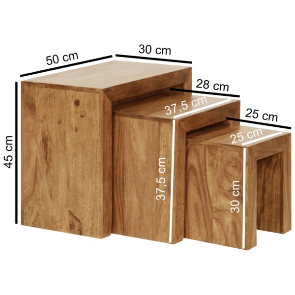 Set Of 3 Nesting Tables Solid-Wood Acacia Living Table Country Style Side Table Dark-Brown Natural Wood 38376 Wohnling 3Er Set Satztisch Mumbai Massiv Ho 9
