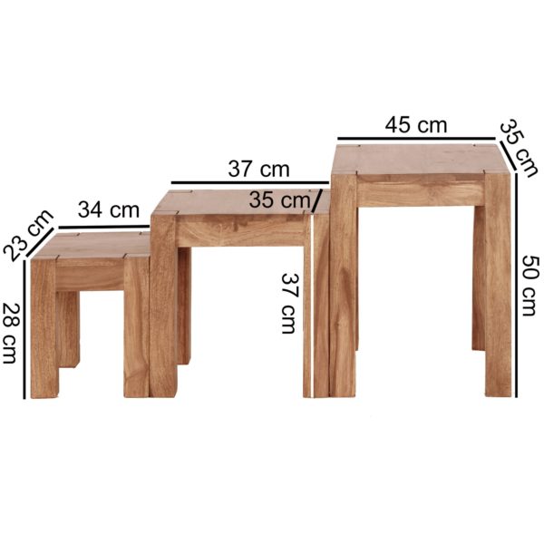 Set Of 3 Nesting Tables Solid-Wood Acacia Living Table Country Style Side Table Dark-Brown Natural Wood 38380 Wohnling 3Er Set Mumbai Satztisch Massiv Ho 2