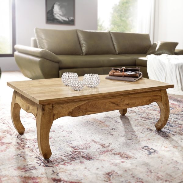 Coffee Table Solid Wood Acacia 110 Cm Wide Dining Room Table Design Nature-Product Cottage Style Side Table 38384 Wohnling Couchtisch Opium Massiv Holz Akazie