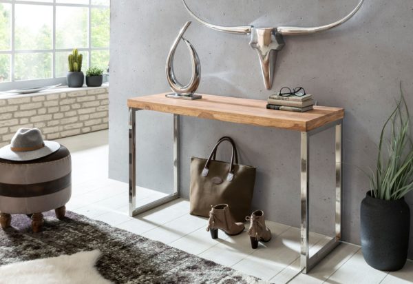 Console Table Solid Wood Acacia Console With Metal Legs Desk 120 X 45 Cm Country Style Sideboard 38395 Wohnling Konsolentisch Guna Massivholz Akaz 1