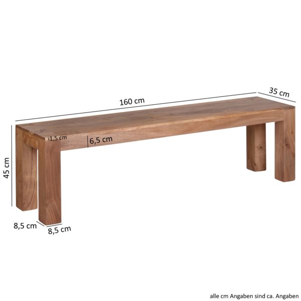 Seating Bench Solid Wood Acacia 160 X 45 X 35 Cm Wooden Bench Natural Product Kitchen Bench In Country Style 38403 Wohnling Esszimmer Sitzbank Mumbai Massiv H 2
