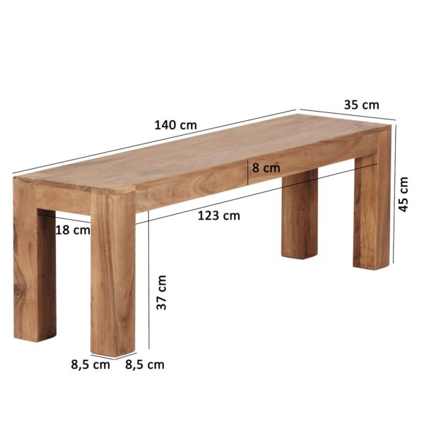 Seating Bench Solid Wood Acacia 140 X 45 X 35 Cm Wooden Bench Natural Product Kitchen Bench In Country Style 38404 Wohnling Esszimmer Sitzbank Mumbai Massiv H 2