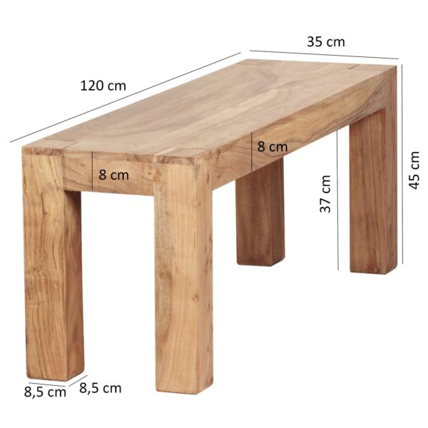 Seating Bench Solid Wood Acacia 120 X 45 X 35 Cm Wooden Bench Natural Product Kitchen Bench In Country Style 38405 Wohnling Esszimmer Sitzbank Mumbai Massiv H 1