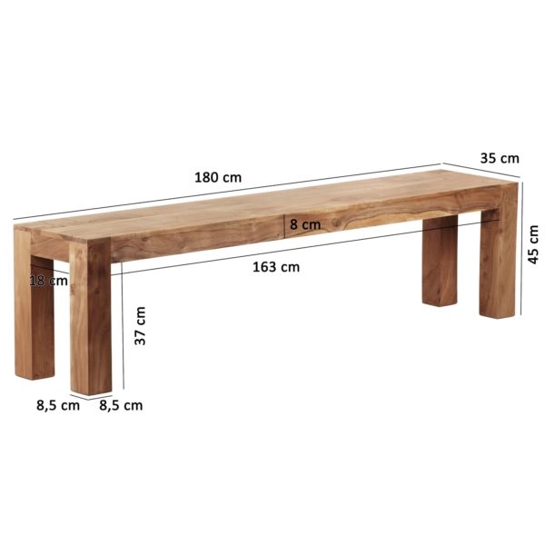 Seating Bench Solid Wood Acacia 180 X 45 X 35 Cm Wooden Bench Natural Product Kitchen Bench In Country Style 38406 Wohnling Esszimmer Sitzbank Mumbai Massiv H 2