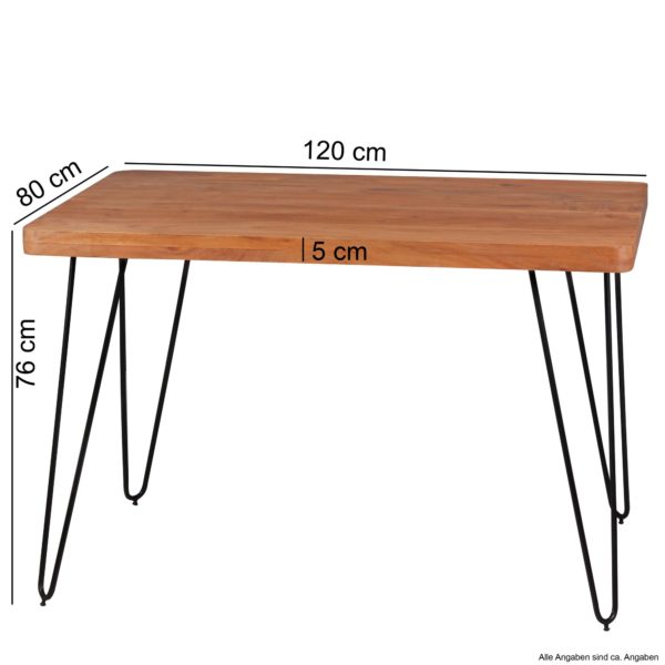 Dining Table Solid Wood Acacia 120Cm Dining Table Wooden Table Metal Legs Kitchen Table Landhaus Dark-Brown 38503 Wohnling Esstisch Bagli Massivholz Akazie 1 3