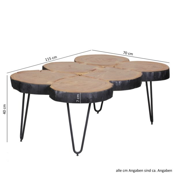 Coffee Table Solid Wood Acacia 115 Cm Wide Dining Room Table Design Metal Legs Country Style Table 38511 Wohnling Couchtisch Bagli Massiv Holz Akazi 2