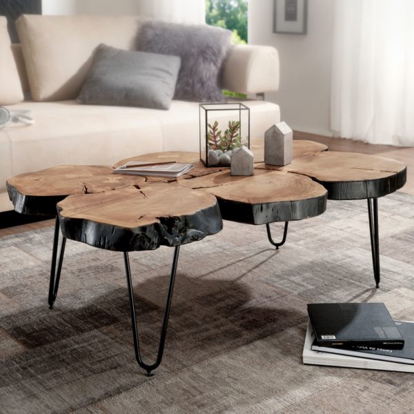 Coffee Table Solid Wood Acacia 115 Cm Wide Dining Room Table Design Metal Legs Country Style Table 38511 Wohnling Couchtisch Bagli Massiv Holz Akazie