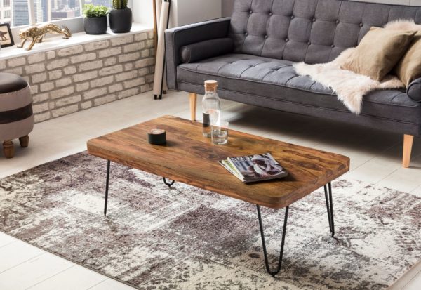 Coffee Table Solid Wood Sheesham 115 Cm Wide Dining Room Table Design Metal Legs Country Style Table 38512 Wohnling Couchtisch Bagli Massiv Holz Shees 1